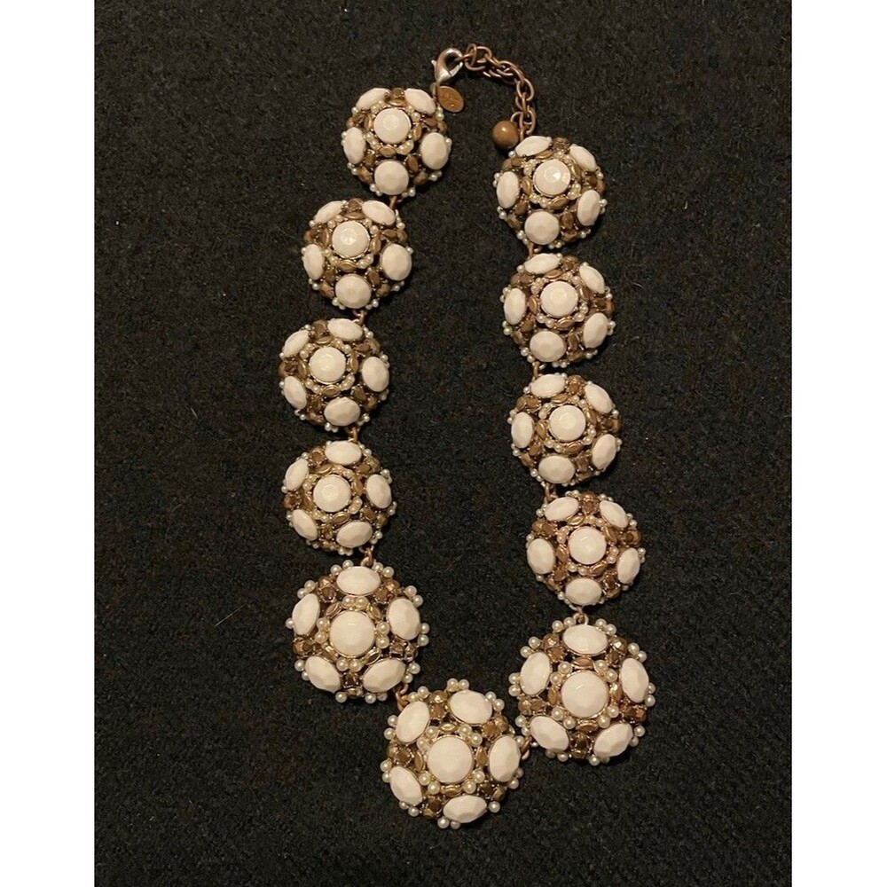 Leslie Danzis Chunky Costume Jewelry Choker Necklace Brass & Creamy Cabochons